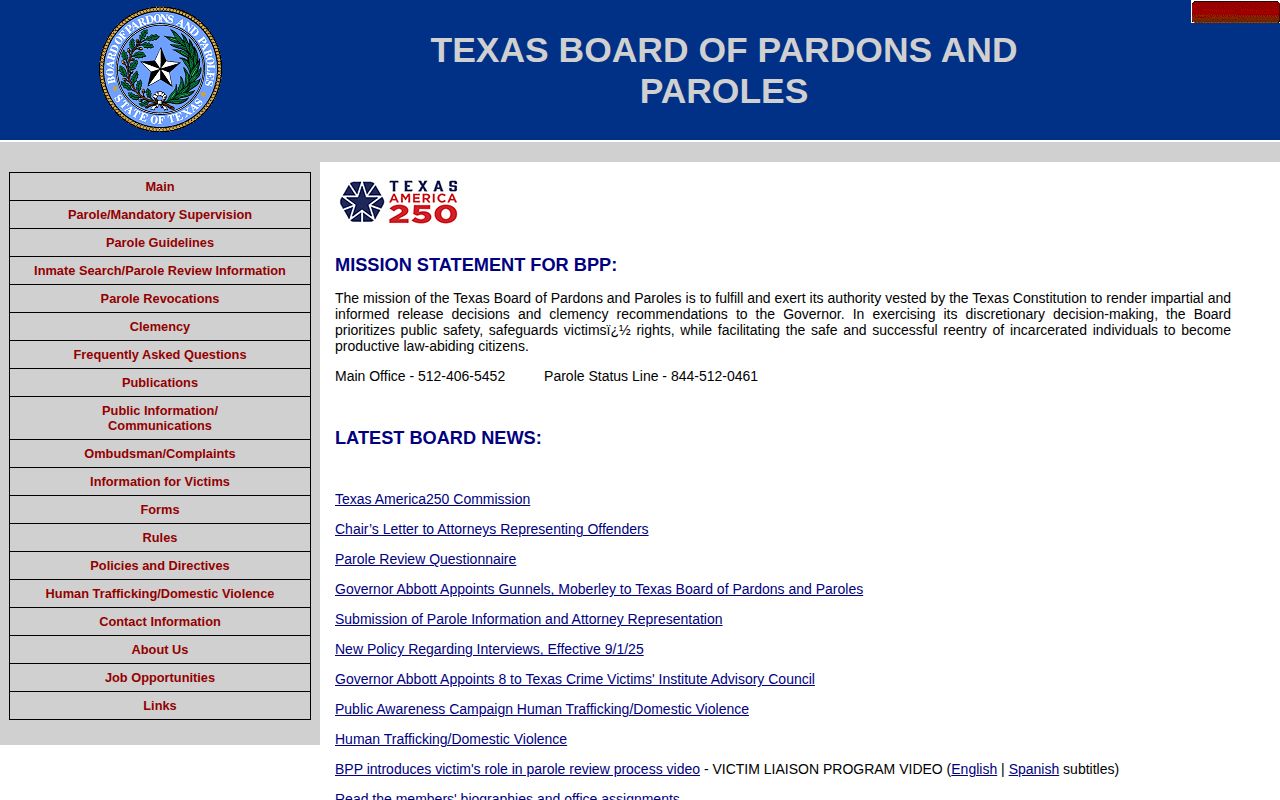 Texas Board of Pardons and Paroles navigation for Reagan County parole review